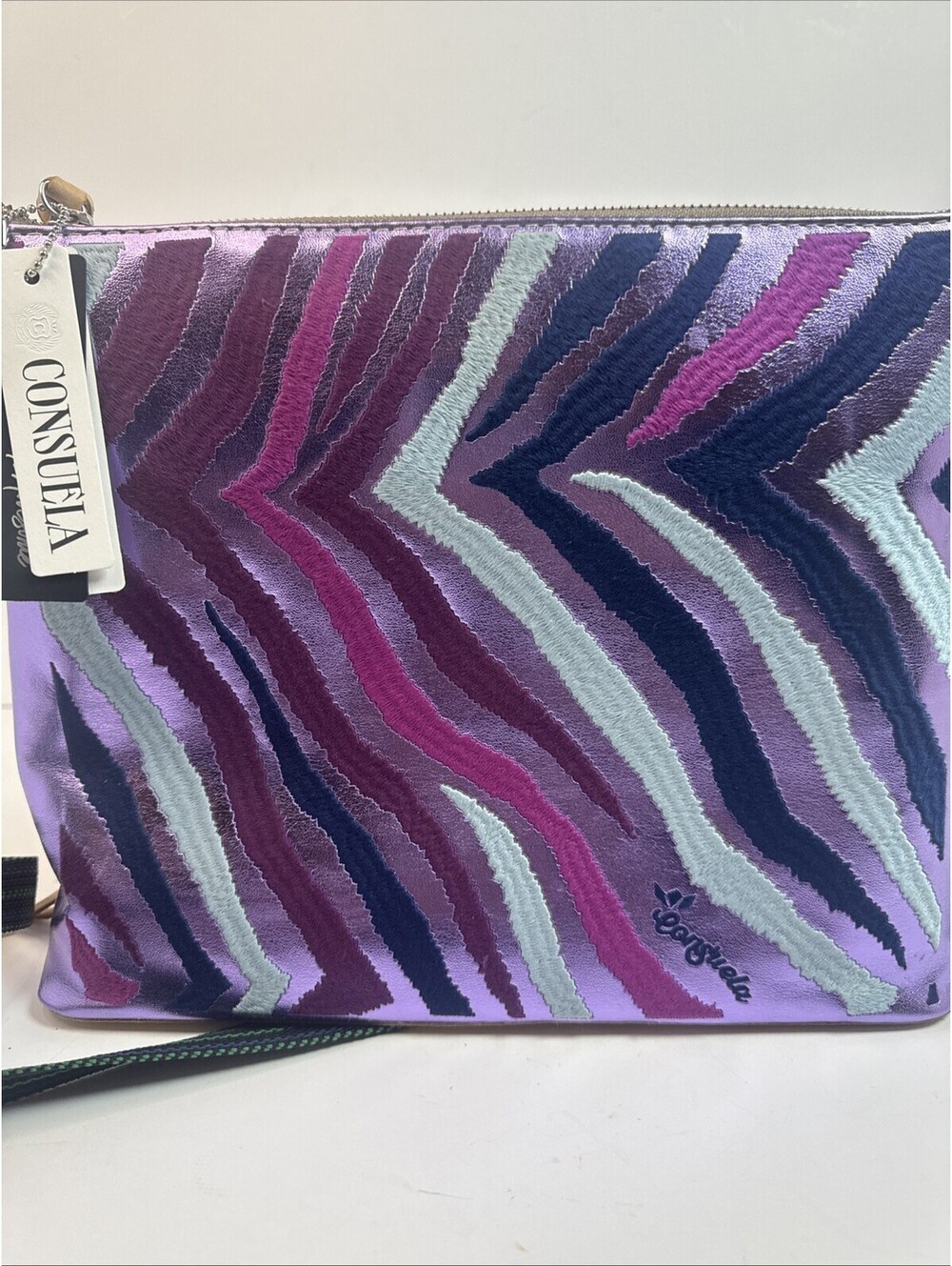 Consuela NWT Val Downtown Crossbody Purple Pink Shiny Zebra Pattern Designer - Picture 2 of 9